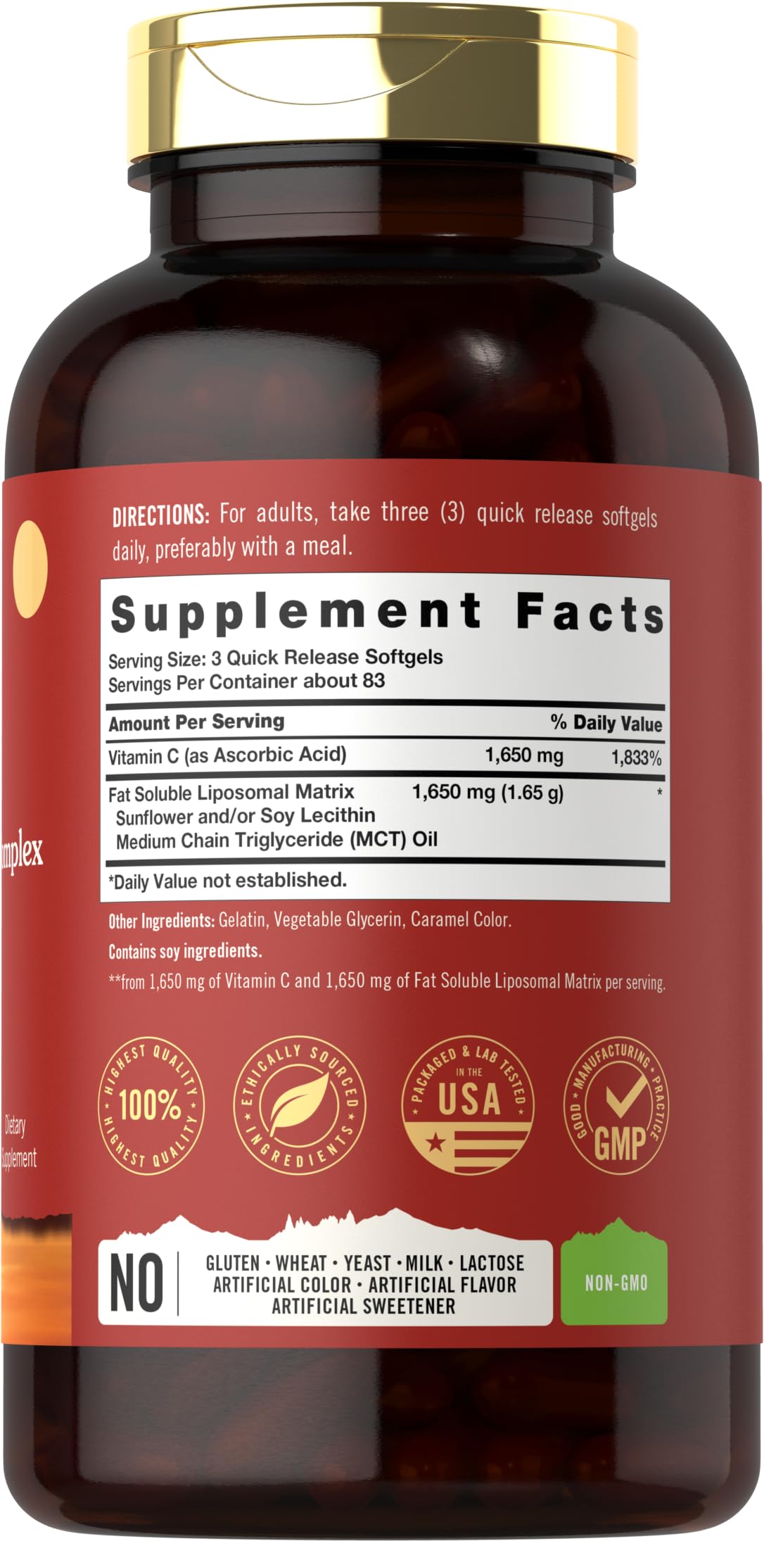 Tahoe Nutritionals Liposomal Vitamin C Complex softgels easy to swallow for daily use.