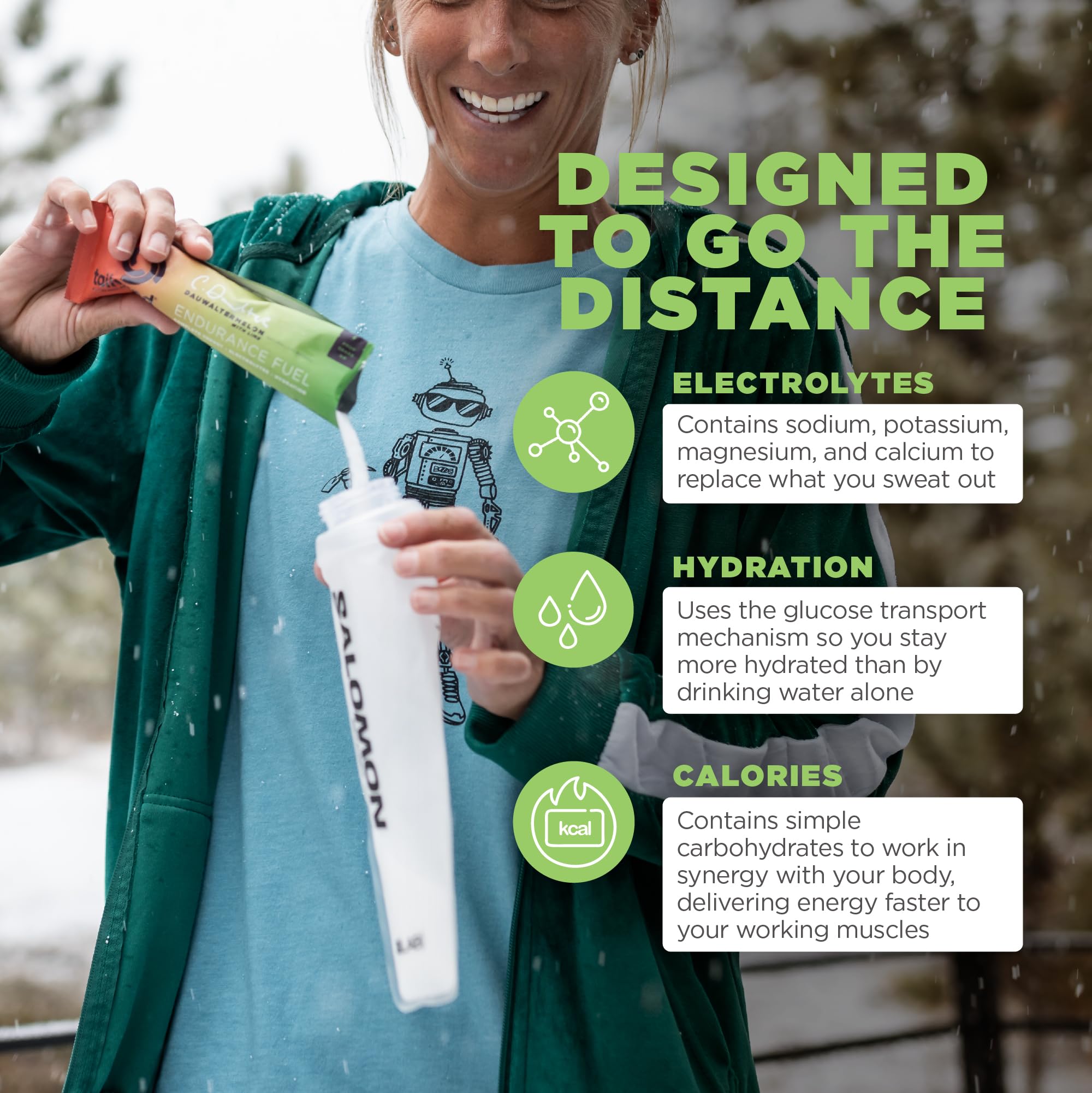 Tailwind Endurance scoop dissolving in water for quick electrolyte and calorie intake.