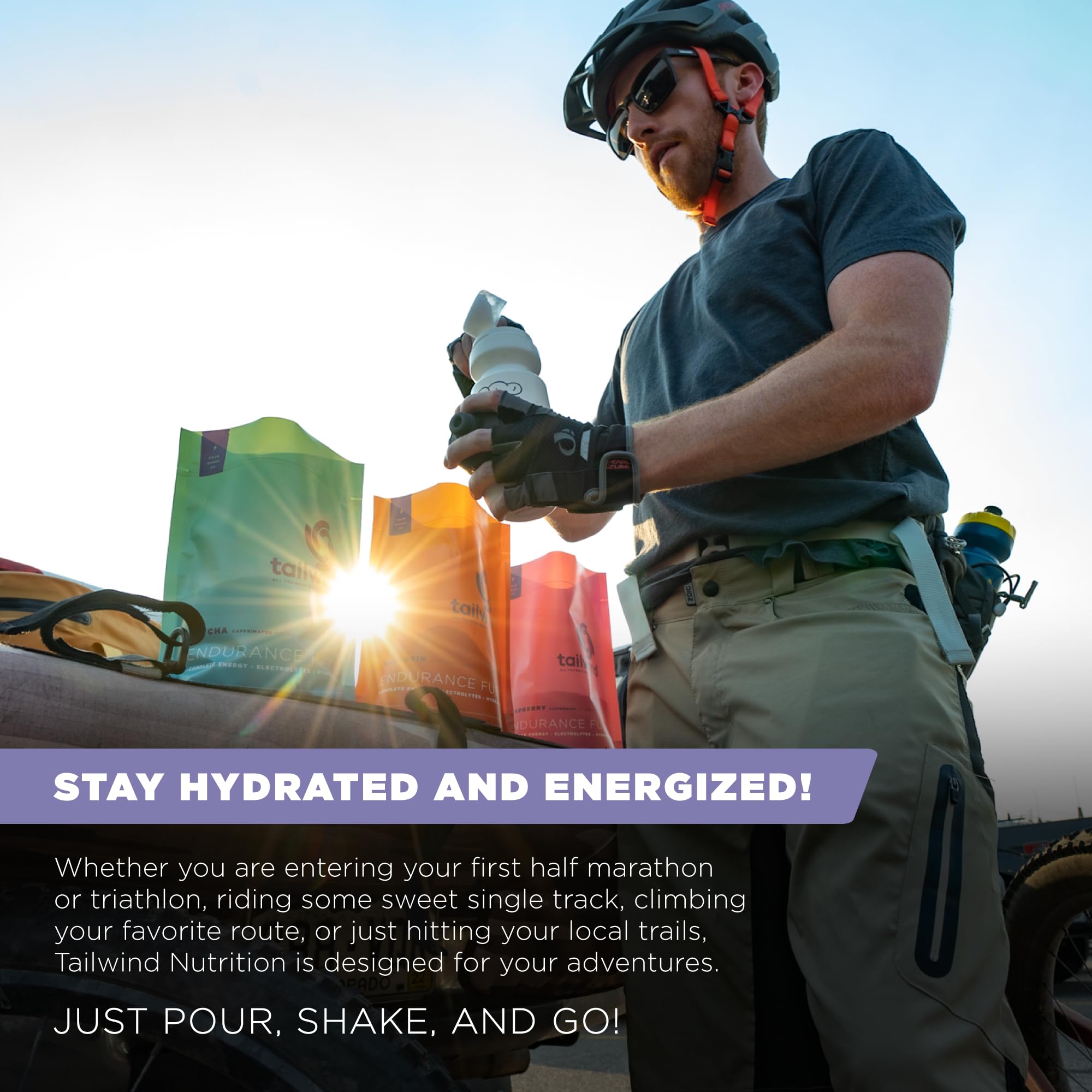 Tailwind Endurance Fuel ready-to-use powder during training.