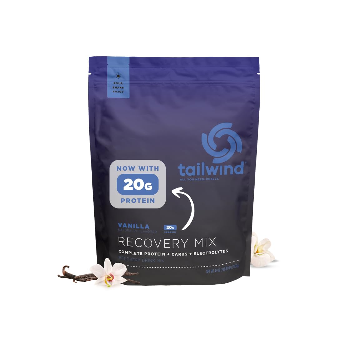 Tailwind Nutrition Recovery Mix vanilla powder ready for post-workout replenishment