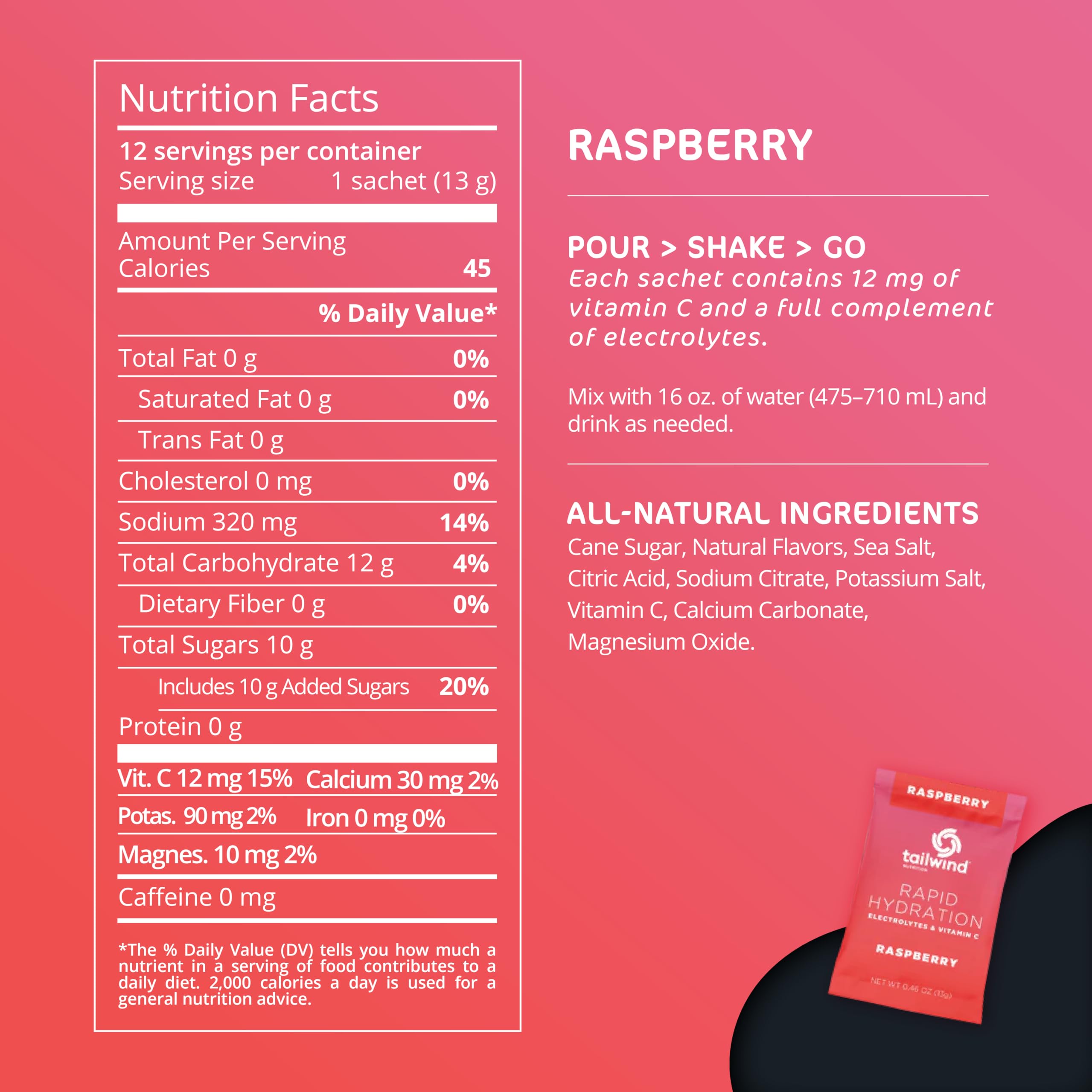 Tailwind Rapid Hydration raspberry sachet pack highlighting portable hydration for workouts