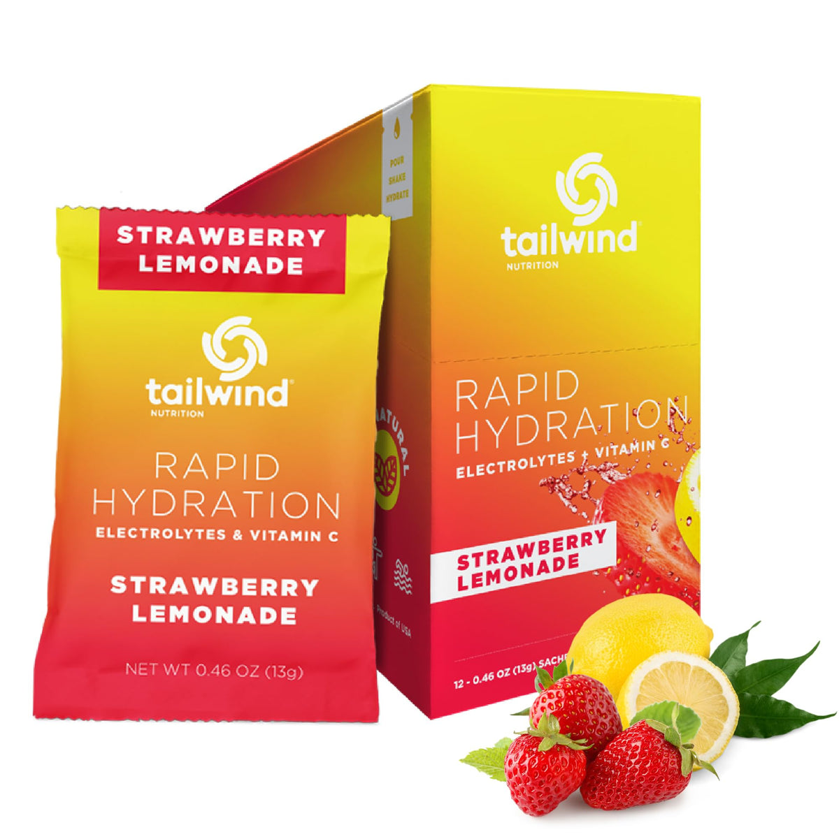 Tailwind Rapid Hydration strawberry lemonade stick dissolving in water for quick refreshment.