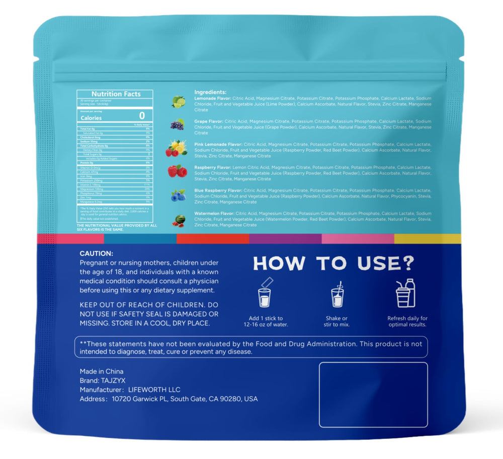TAJZYX Hydration Packets real fruit flavors for gym and travel