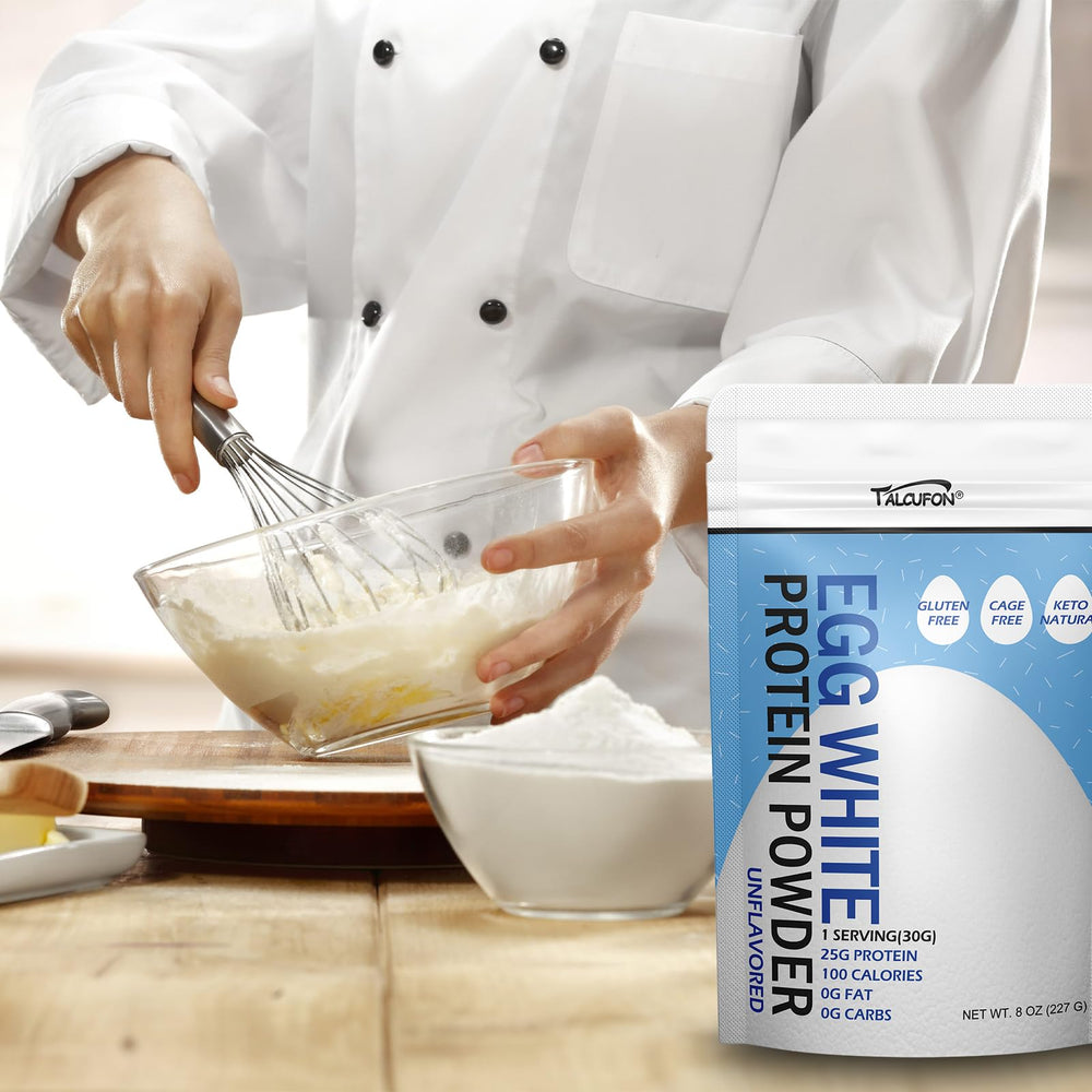 Talcufon egg white protein powder ideal for baking and cooking projects.
