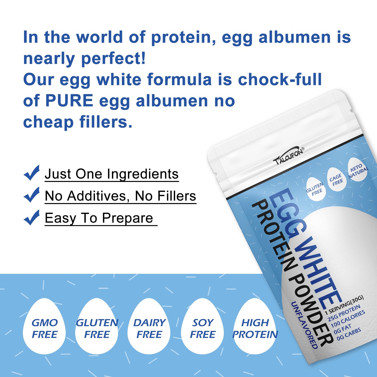 Talcufon egg white protein powder in a mixing bowl for batter preparation.