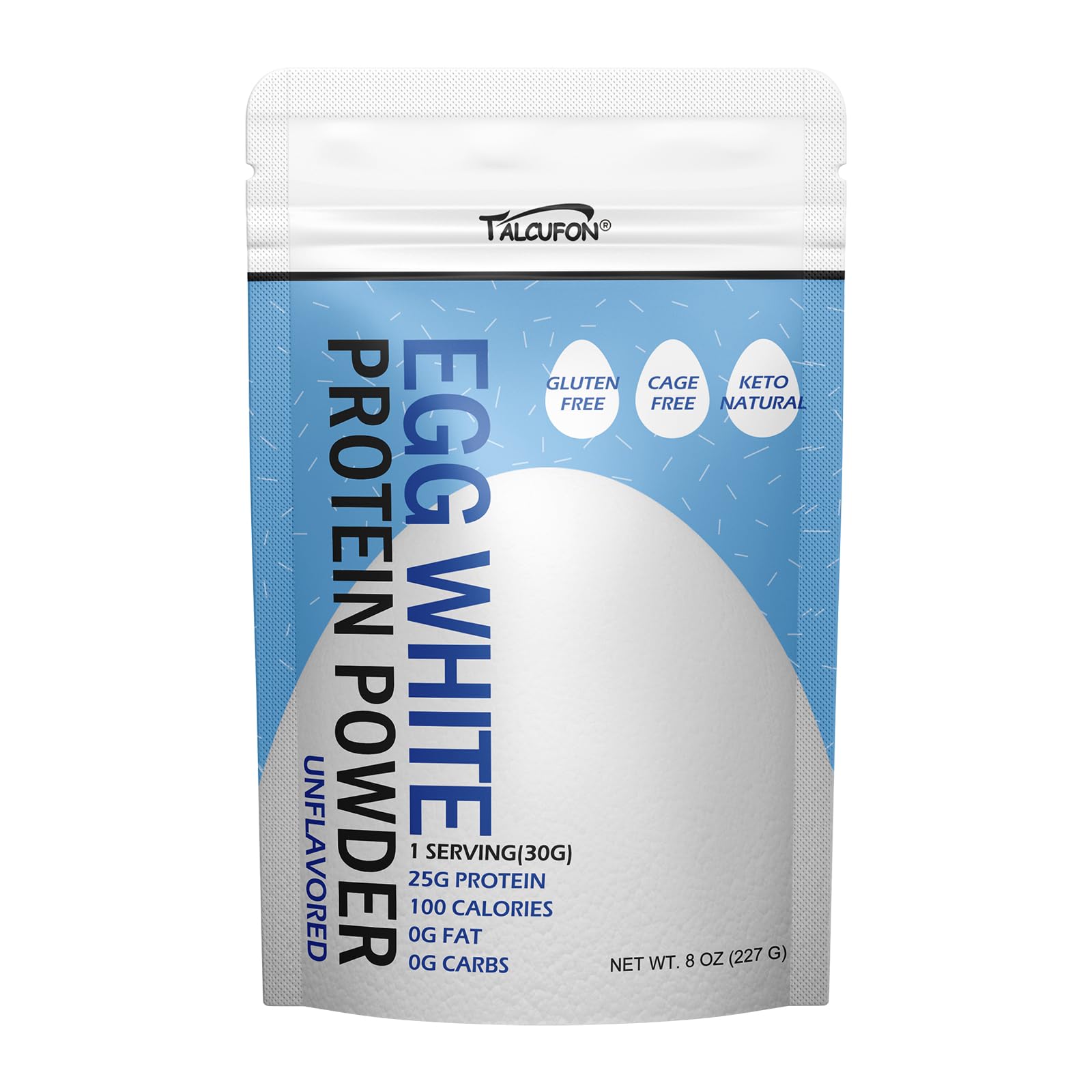 Talcufon egg white protein powder scoop for easy portioning in recipes.