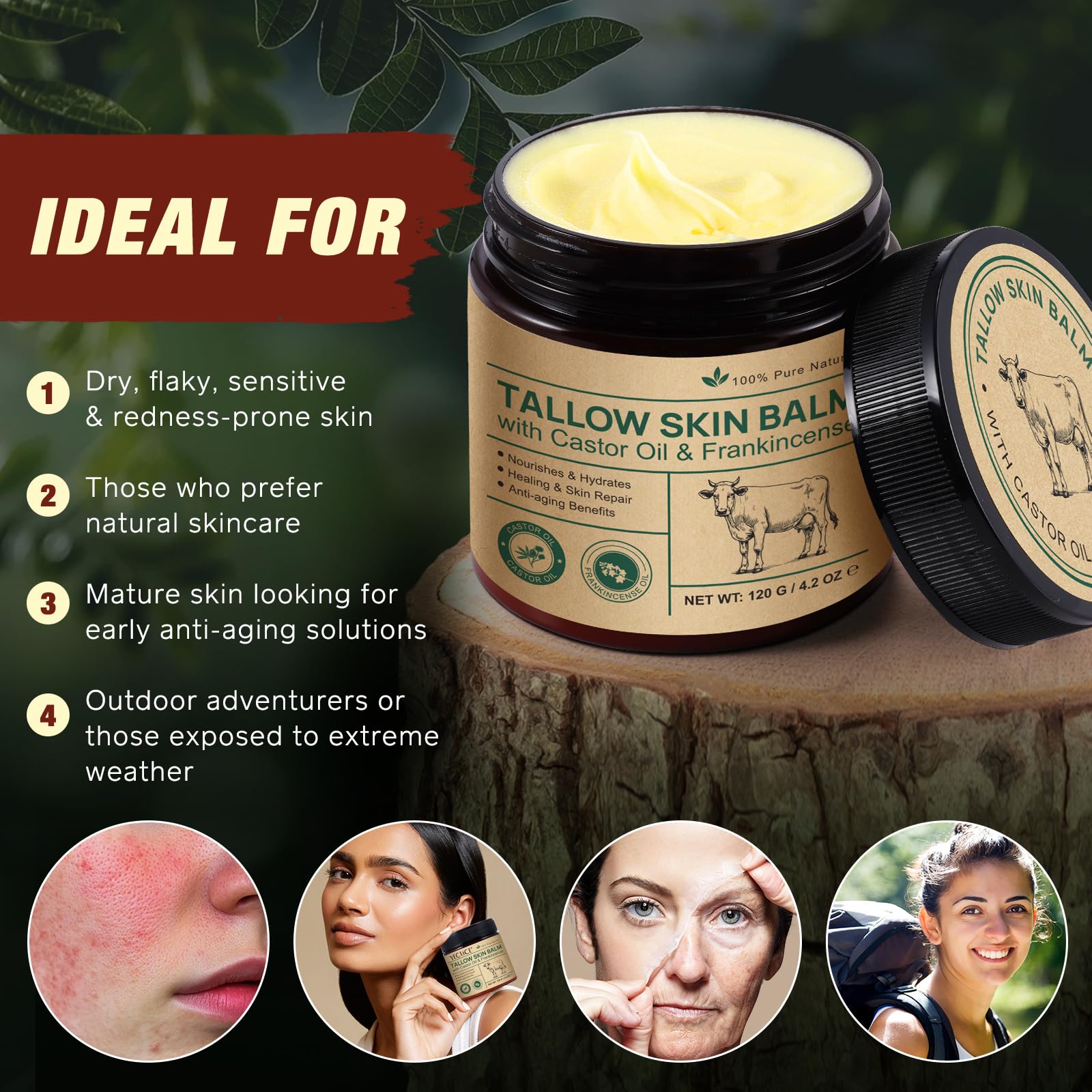 Tallow Frankincense Balm therapy shot suggesting lifting feel on skin.