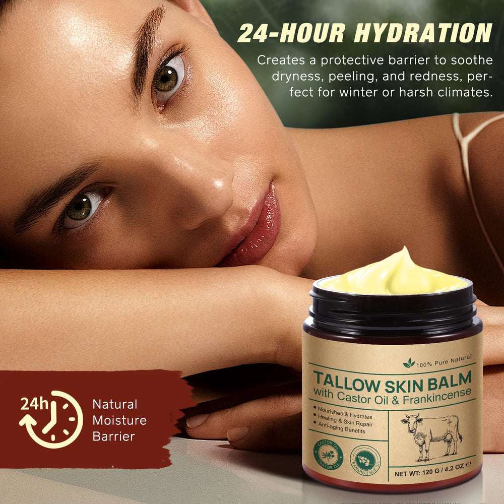 Packaging of Tallow Frankincense Balm highlighting natural design.