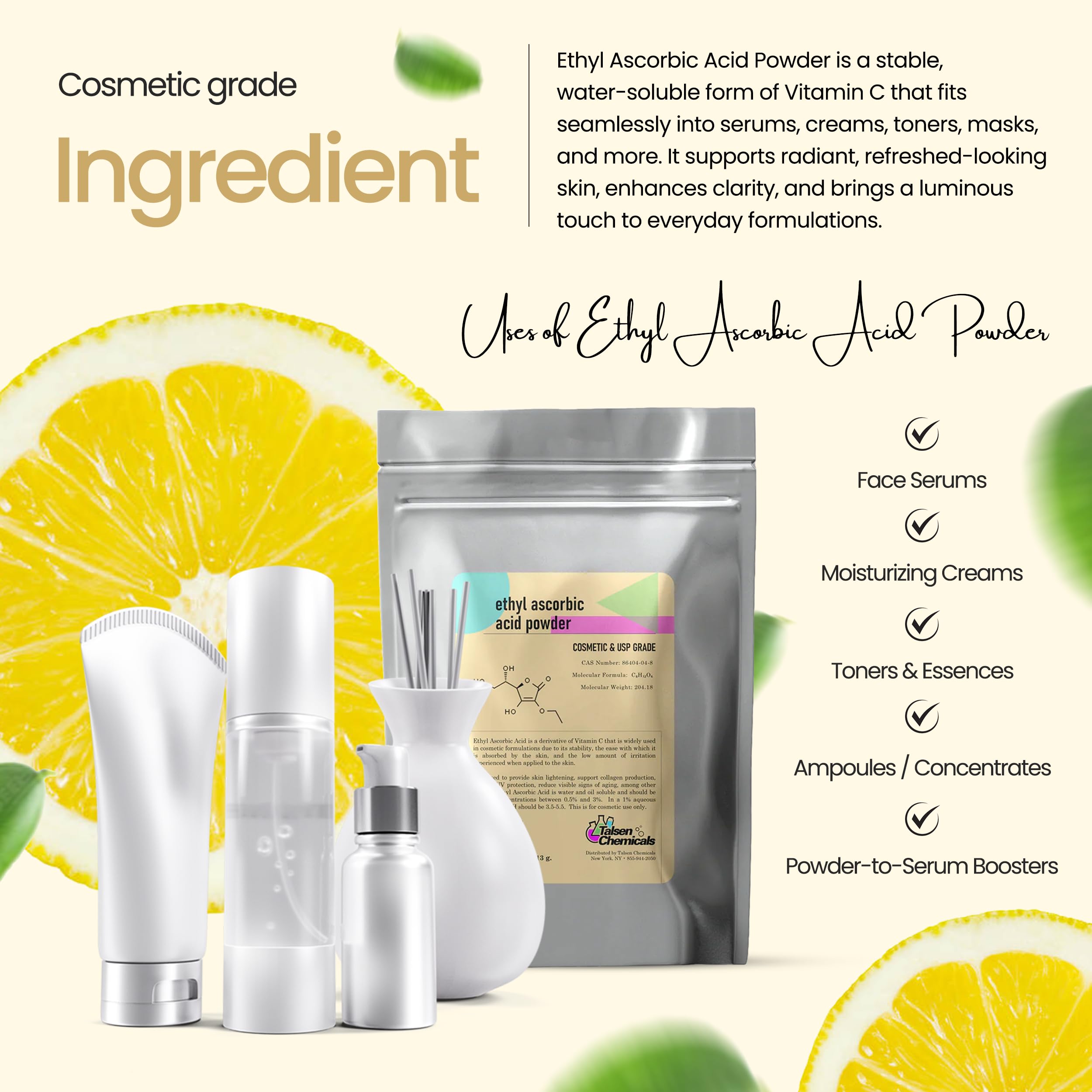 Talsen Chemicals Ethyl Ascorbic Acid Powder for cosmetic use.