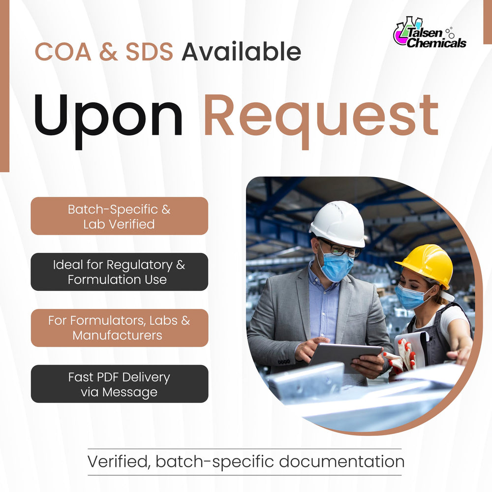 Talsen Chemicals Vitamin A powder closeup on a clean lab surface for quality control.