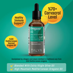 Talya Oregano Oil label highlights Mediterranean origin and carvacrol focus