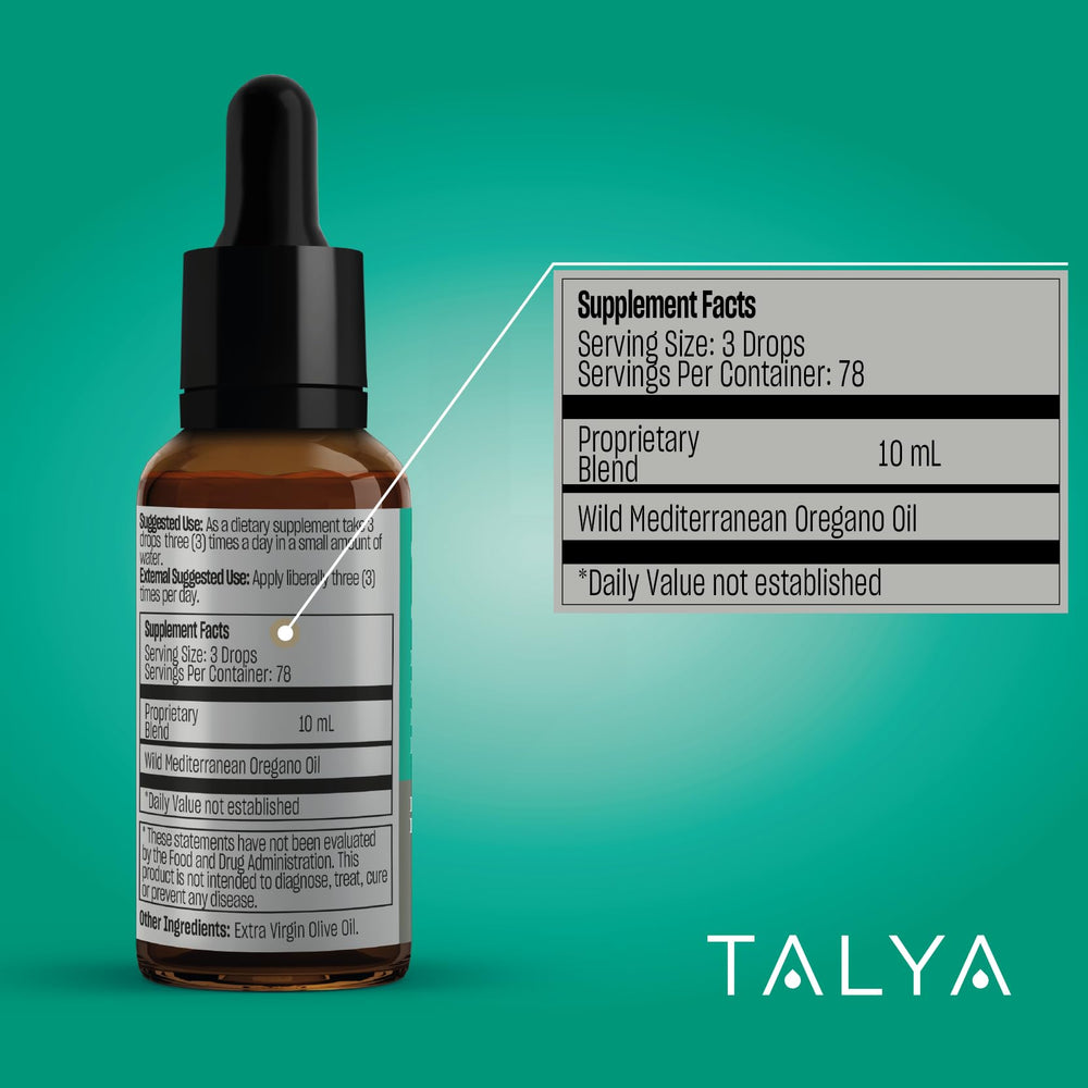 Talya Oregano Oil with olive oil infusion for smoother taste.