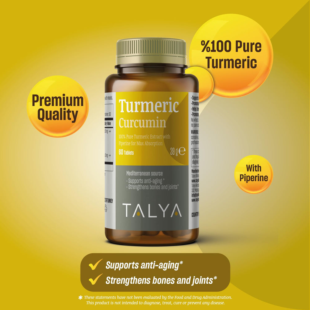 TALYA Turmeric Curcumin capsules for daily joint and immune support.