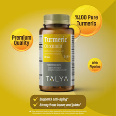 TALYA Turmeric Curcumin capsules for daily joint and immune support.