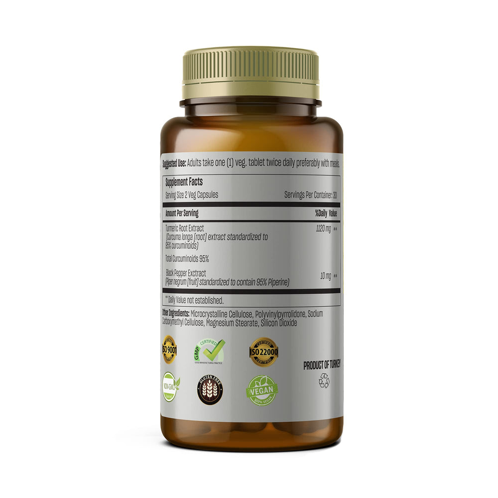TALYA Curcumin with 10 mg piperine improves absorption.
