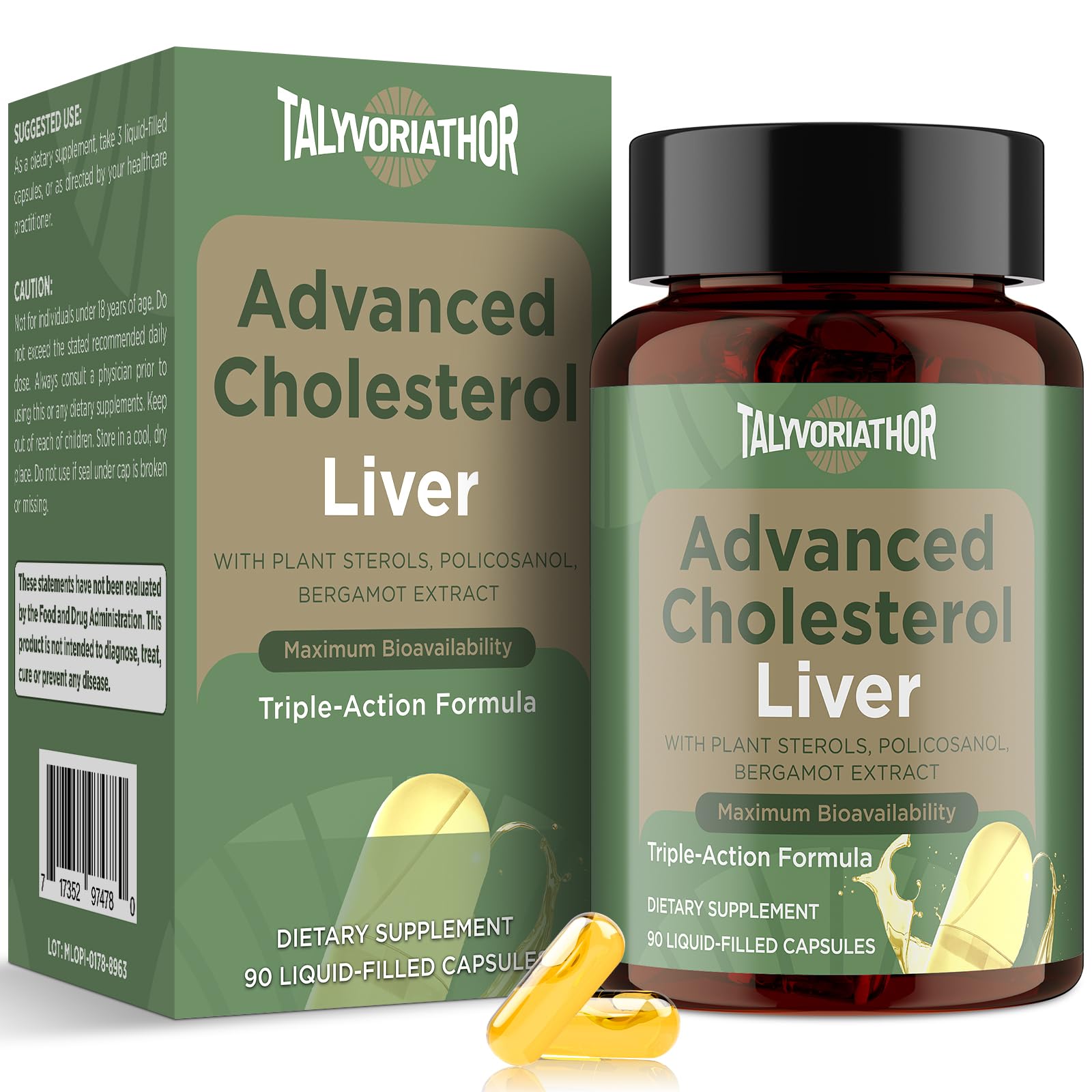 Talyvoriathor advanced cholesterol liquid capsules bottle for fast absorption.