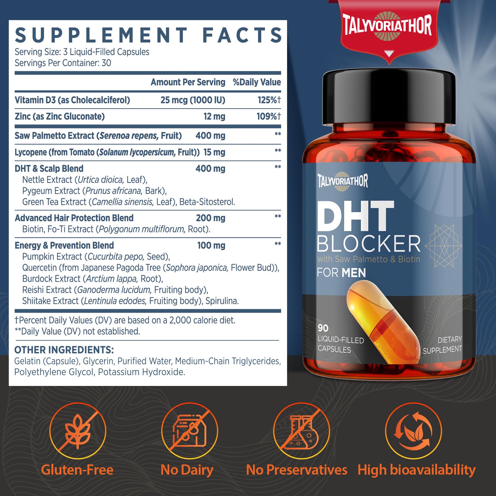 Talyvoriathor DHT Blocker bottle pour suggesting easy daily dosing