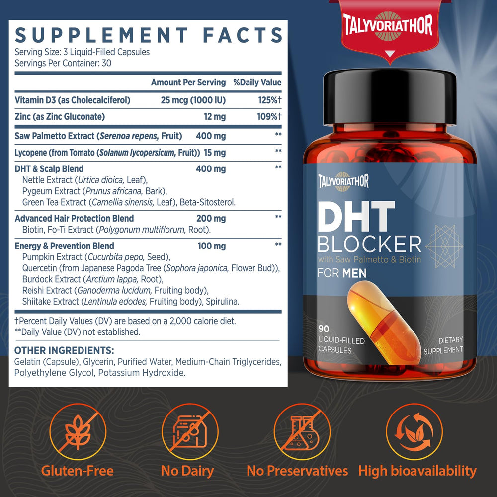 Talyvoriathor DHT Blocker bottle pour suggesting easy daily dosing