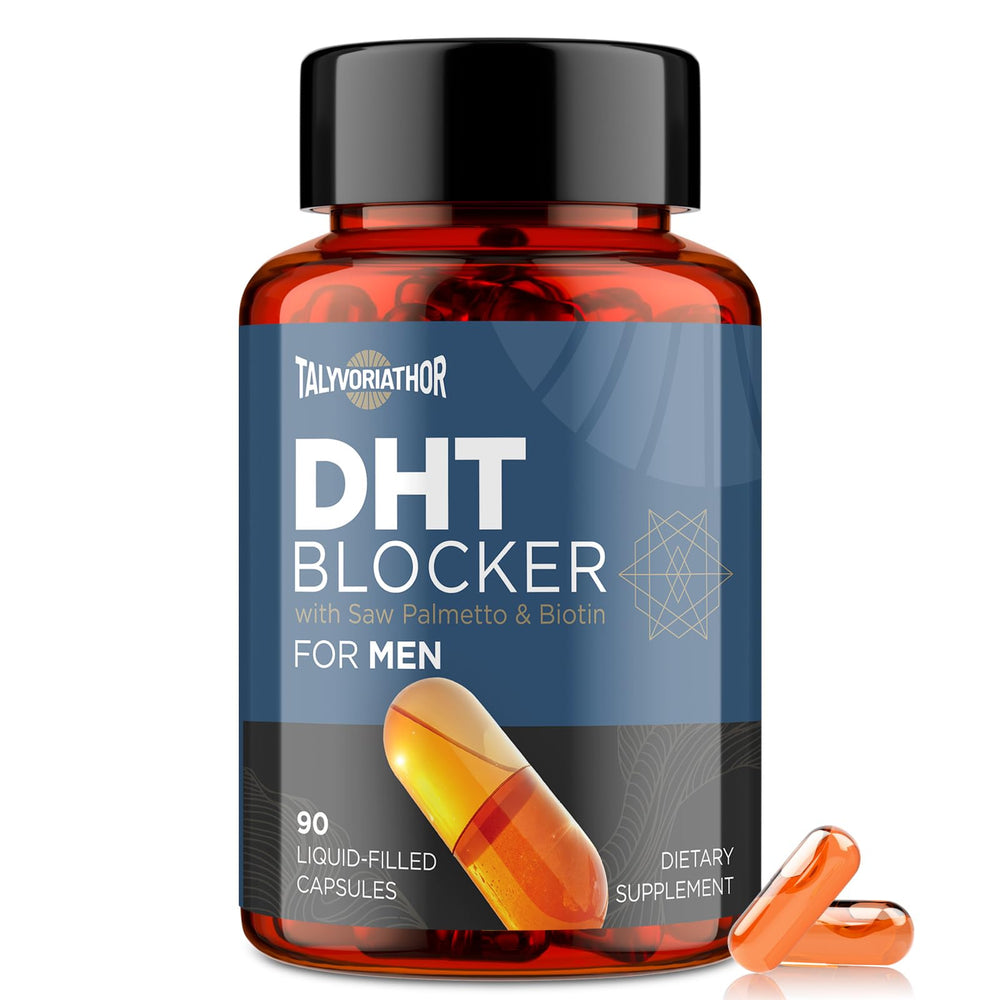 Talyvoriathor DHT Blocker for Men bottle shown for easy daily use.