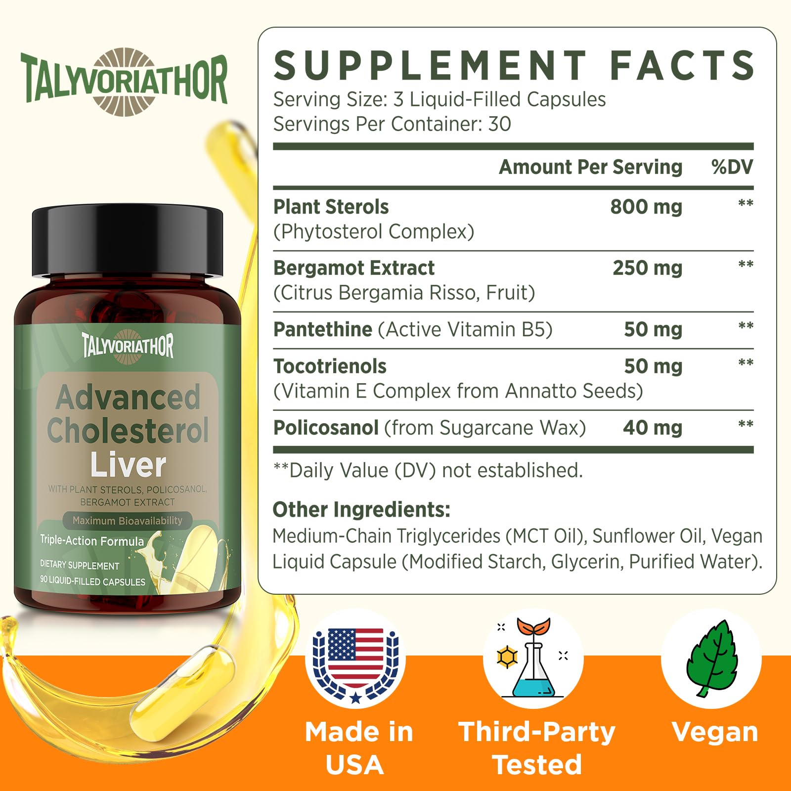 Talyvoriathor tocotrienols 50mg closeup of lipid-friendly nutrients.