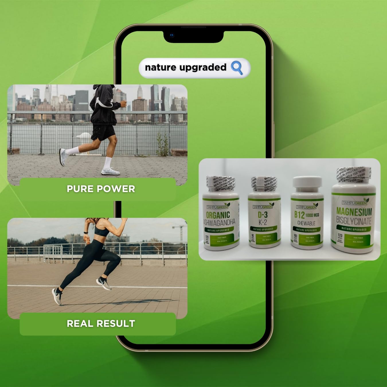TAMPUGREEN label emphasizes non-GMO and high-quality ingredients