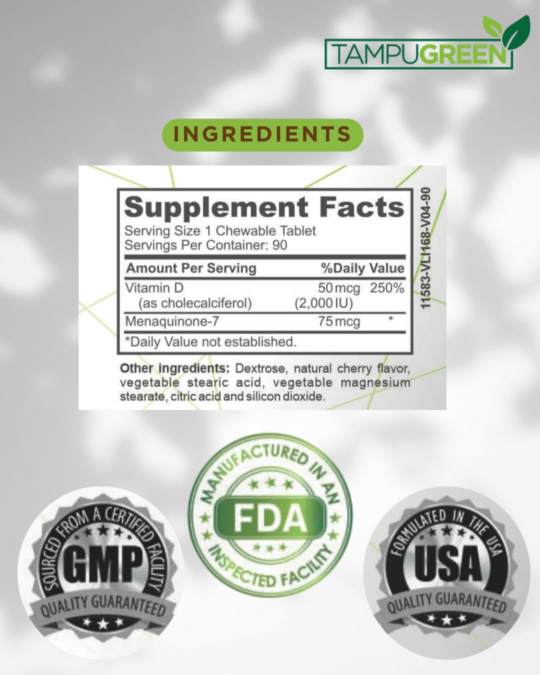 TAMPUGREEN packaging with GMP-certified facility badge