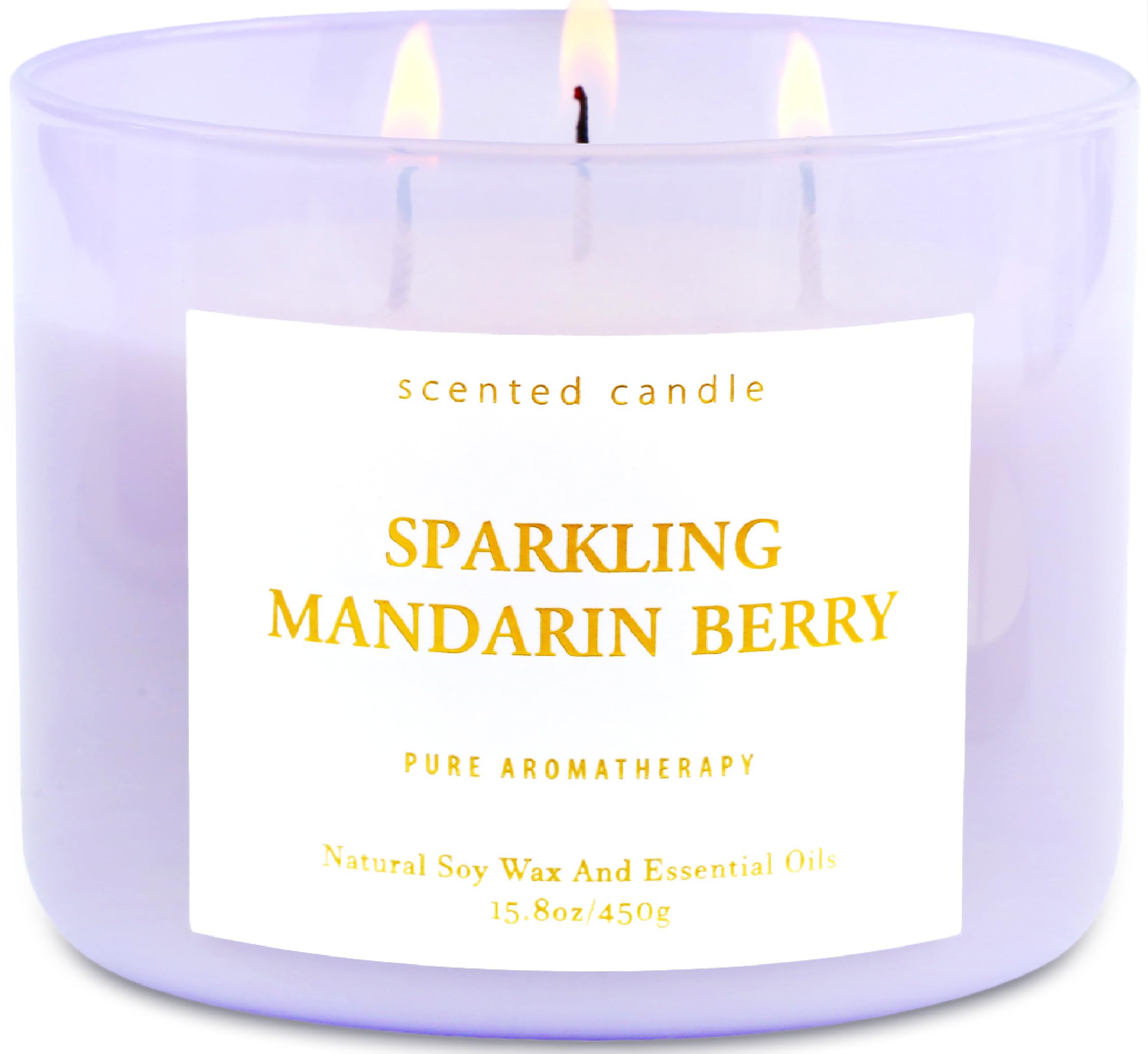 T&H Sparkling Mandarin Berry candle label close-up showing premium branding and fresh citrus notes.
