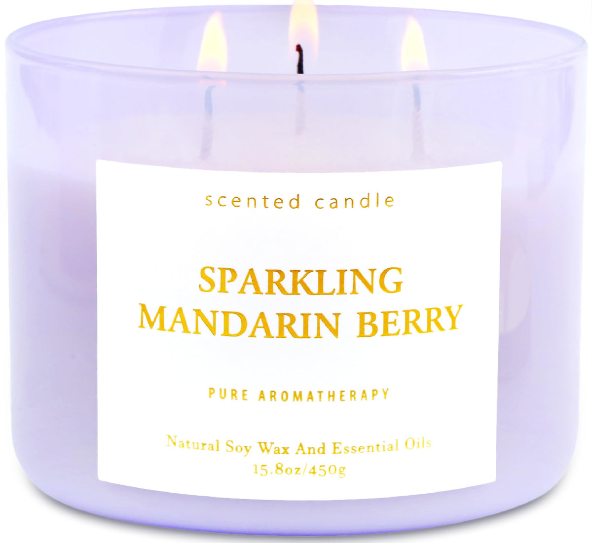 T&H Sparkling Mandarin Berry candle label close-up showing premium branding and fresh citrus notes.
