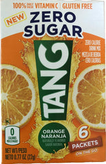 Tang On The Go! Orange drink packet close-up showing vibrant citrus flavor for a quick vitamin C boost on the go