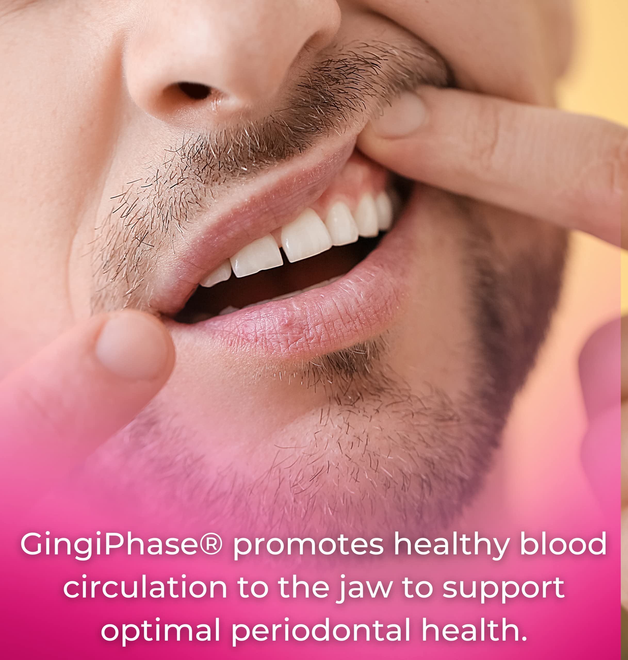 Tango GingiPhase biofilm-target graphic illustrating advanced natural gum health.