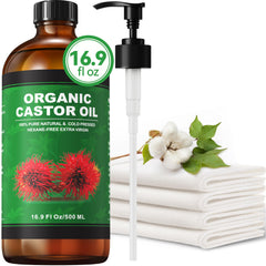 Taoscare Castor Oil bottle in amber glass for skin and hair care.
