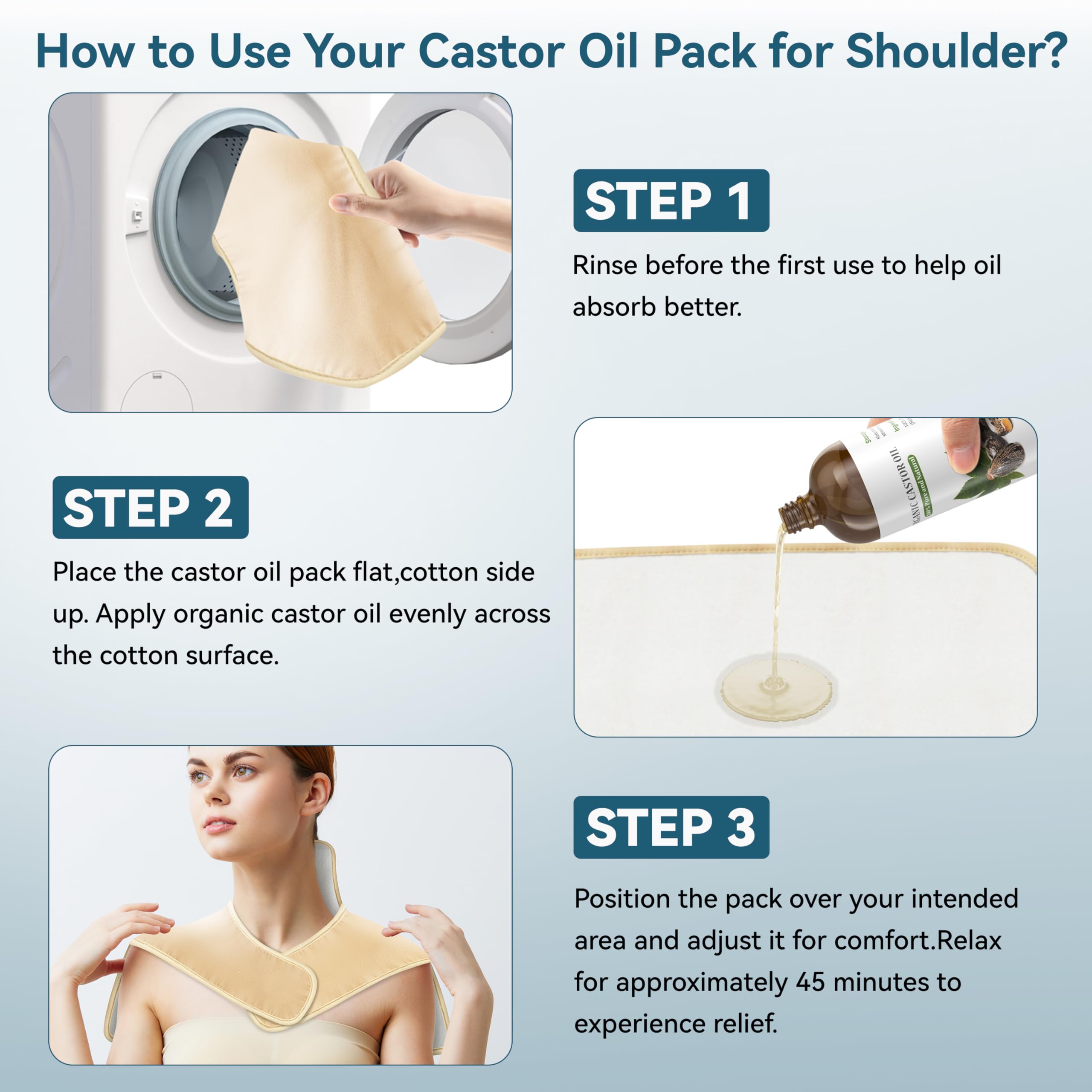 Taoscare castor oil pack wrap in use offers a calming, 45-minute session.
