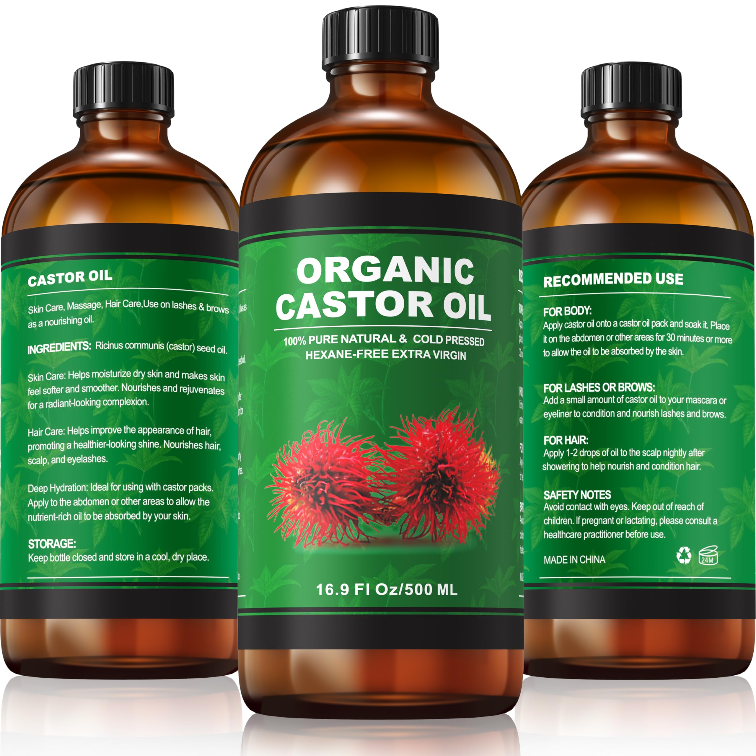 Taoscare Organic Castor Oil in hexane-free bottle.