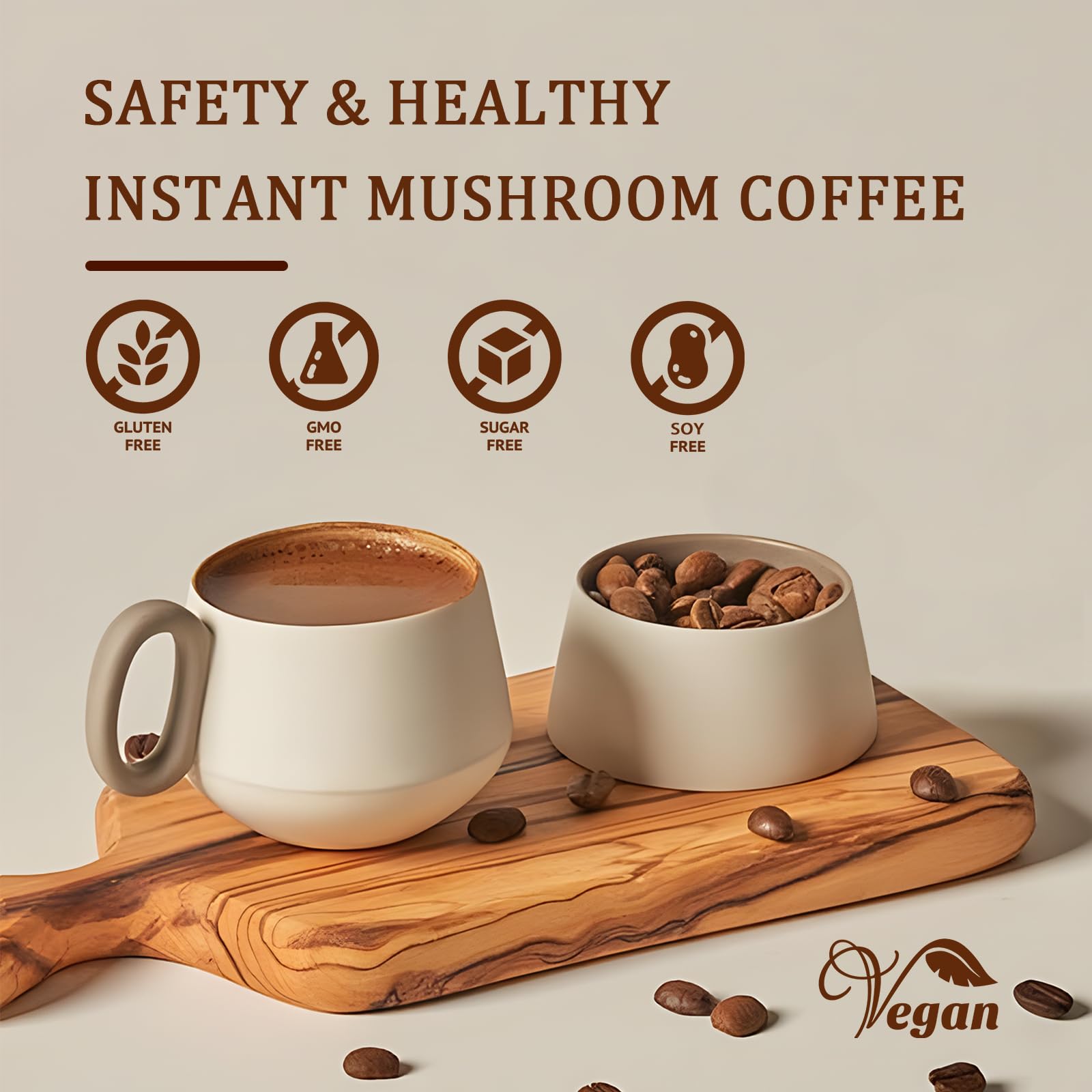 TAOTERS mushroom coffee bag on kitchen counter ready for use.