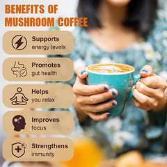 TAOTERS Brewed cup with steam conveys calm focus and smooth energy.