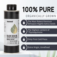 Tasnim BlackSeed Oil pour highlights easy daily use and dosing.