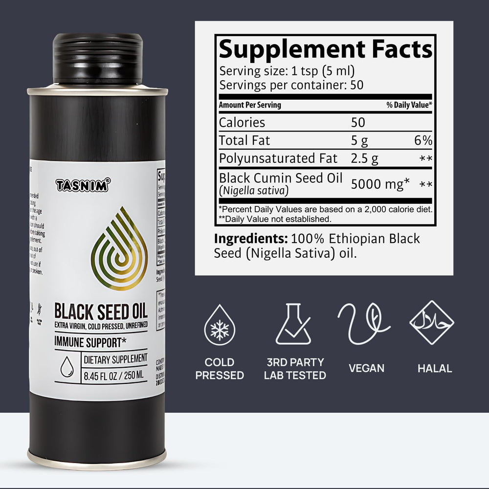 Tasnim skin and hair benefits graphic suggests radiant appearance with oil use.