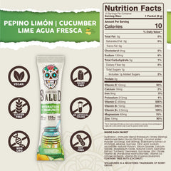 Taste Salud dissolving in water to create a refreshing cucumber-lime agua fresca.