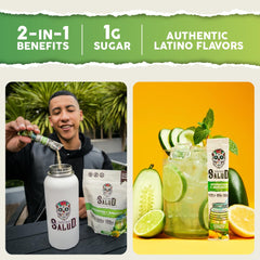 Taste Salud 2-in-1 stick packs ready to mix for daily hydration.
