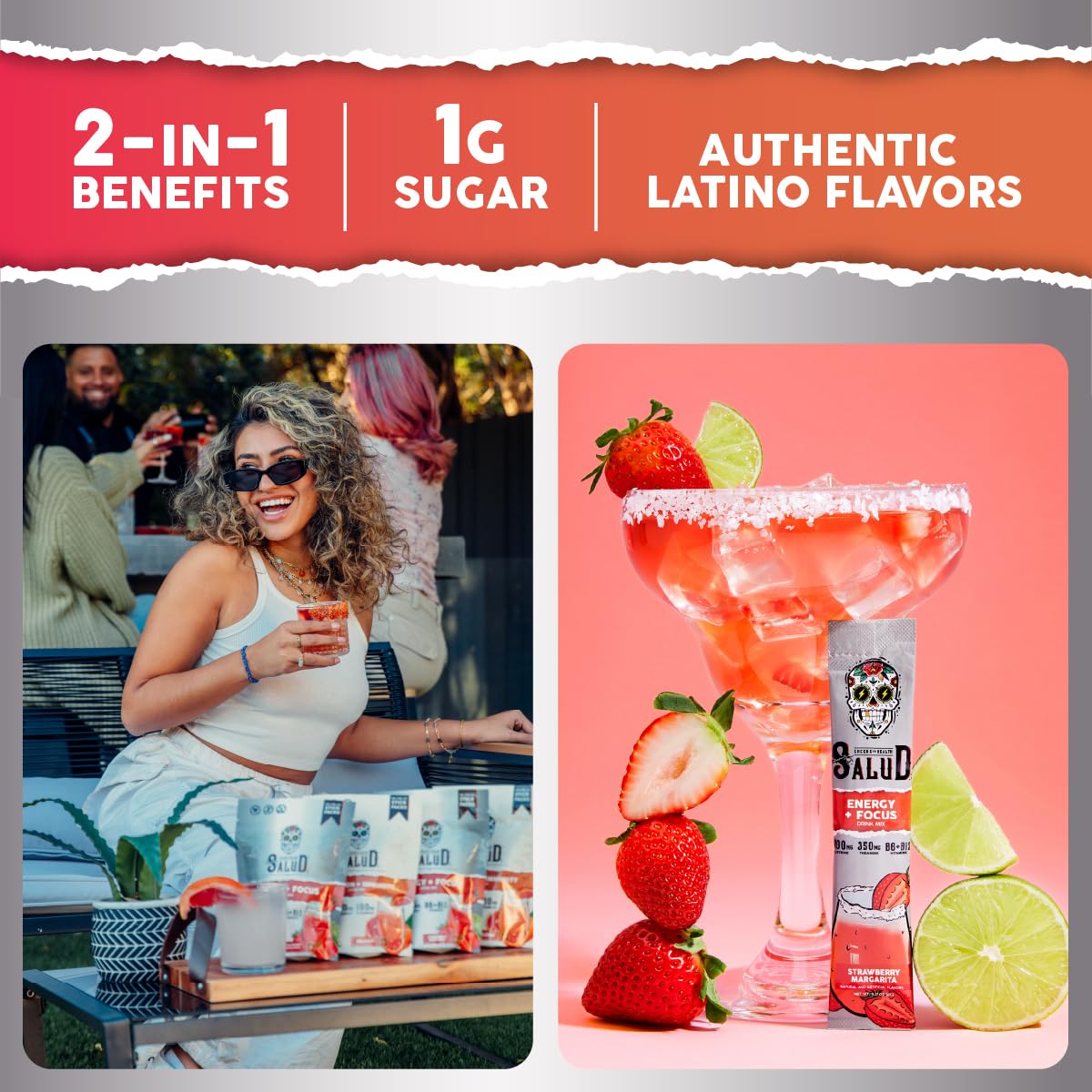 Taste Salud Agua Fresca mix being poured into water for a refreshing low-sugar boost.