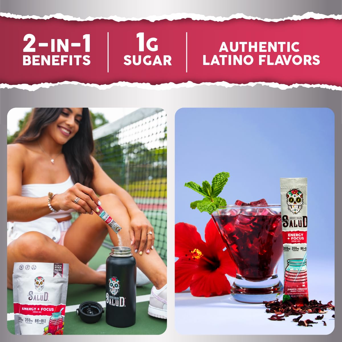 Taste Salud Jamaica Agua Fresca mix enhances flavor and hydration.