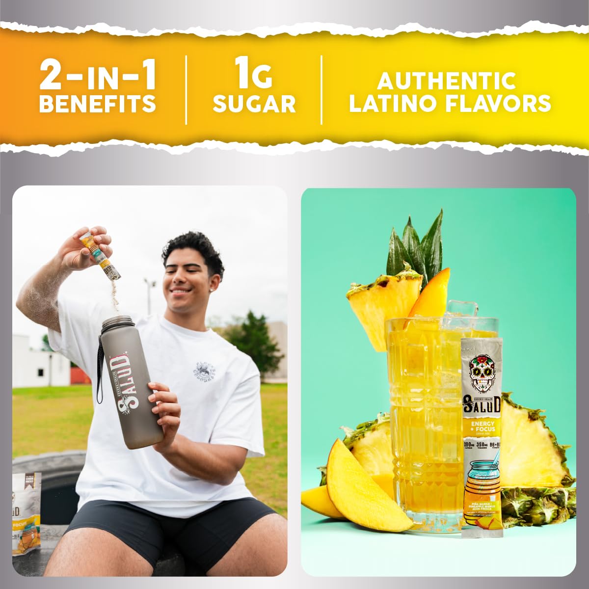 Taste Salud bottle pour shows agua fresca flavor with clean energy.
