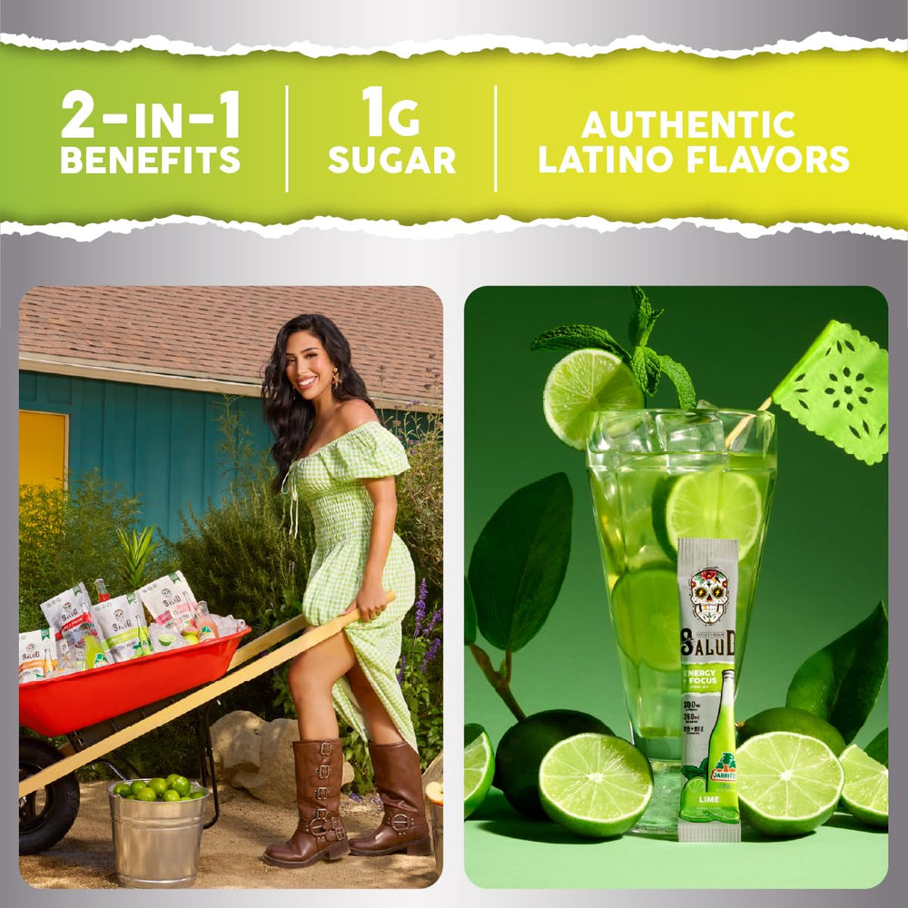 Glass of Salud x Jarritos mix being stirred for quick, clean energy.