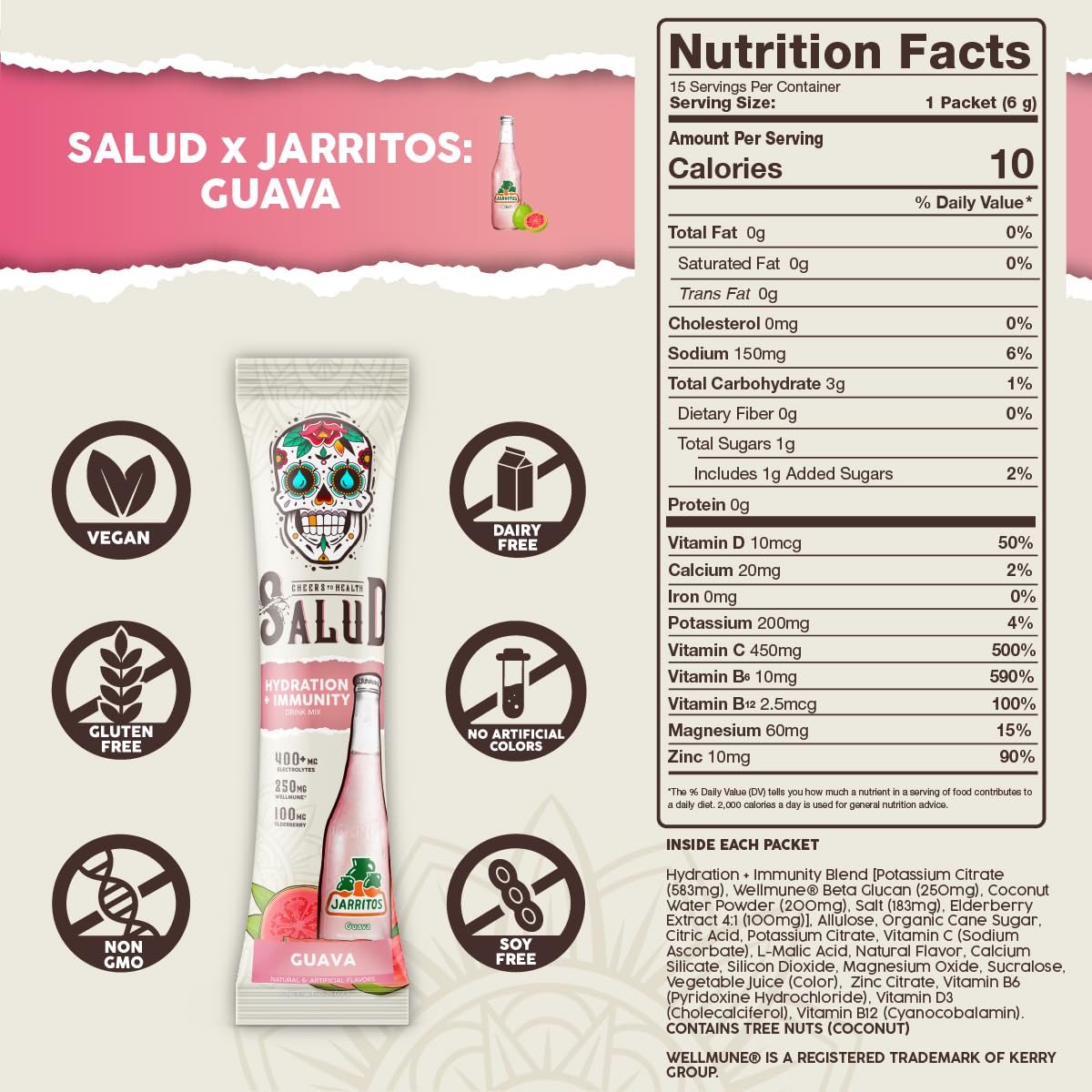Taste Salud Jarritos stick pack agua fresca visual offers refreshing guava taste on the go.
