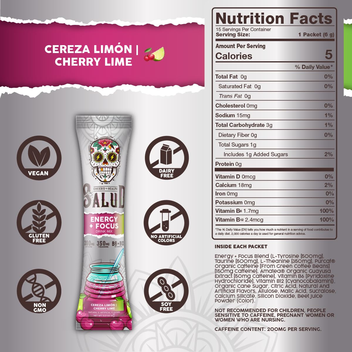 Taste Salud L-Theanine and Tyrosine amino acids support balanced brain activity.