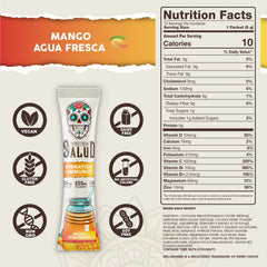 Taste Salud mango agua fresca powder dissolving in a glass with mango scent