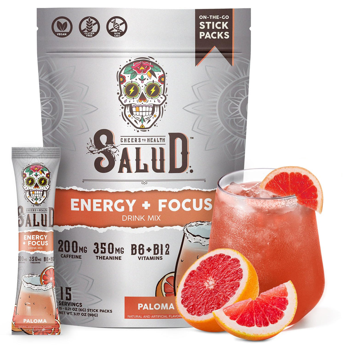 Taste Salud Paloma powder packet ready to mix for a refreshing energy boost.