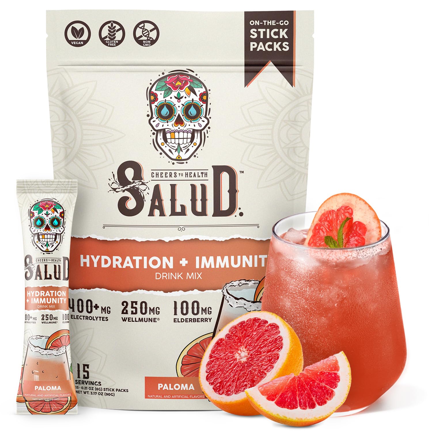 Taste Salud Paloma stick packs for quick on-the-go hydration and refreshment.