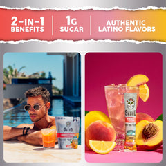 Taste Salud peach lemonade flavor label on bottle packaging.