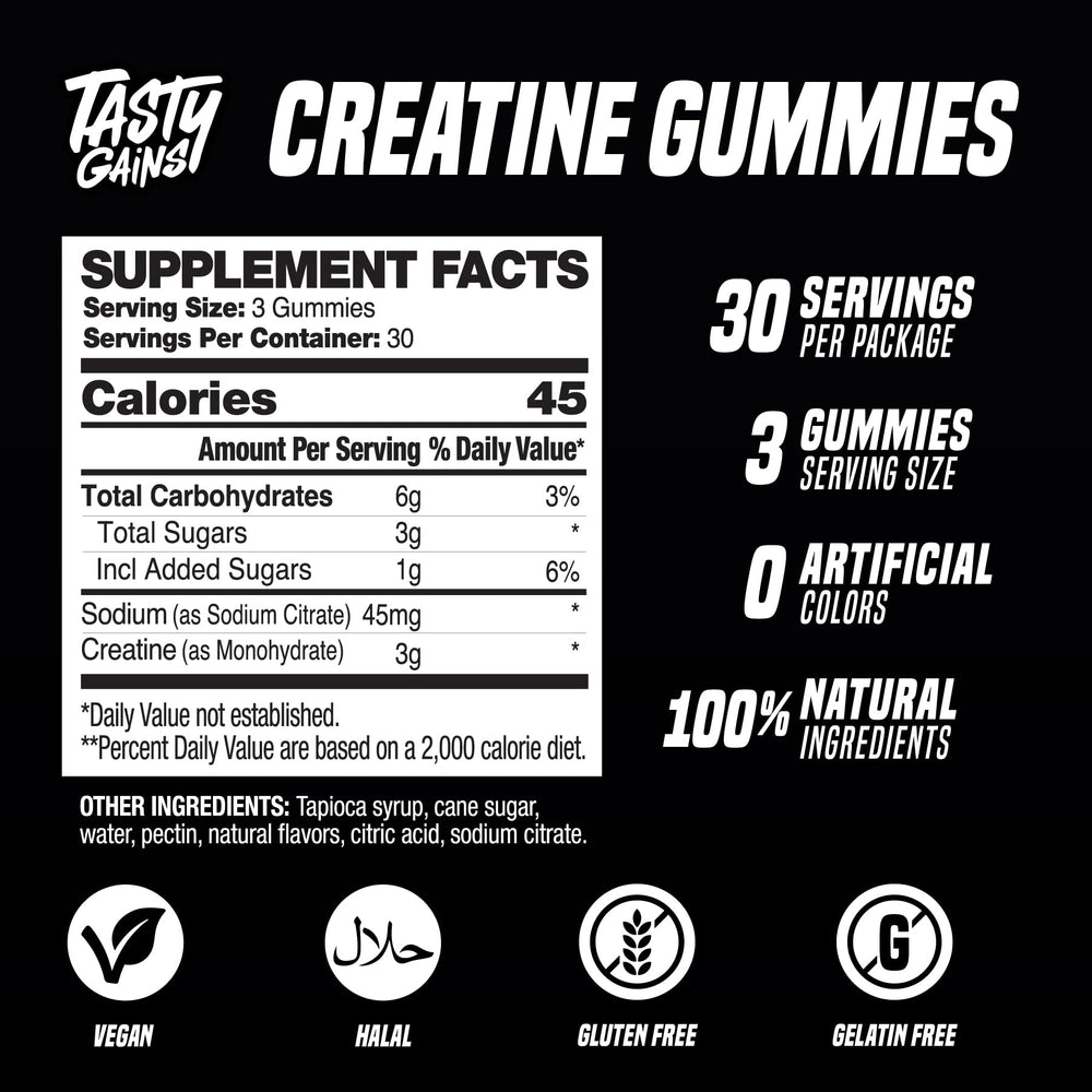 TASTY GAINS gummies served with water enable convenient on-the-go supplementation.
